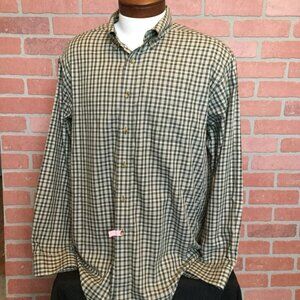 L L Bean Mens L Shirt Plaid Button Front Wrinkle Resistant Green Cotton